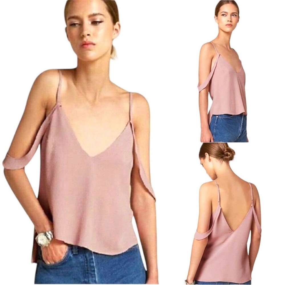 Reformation light pink v-neck hanging arm strap sleeveless tank top blouse